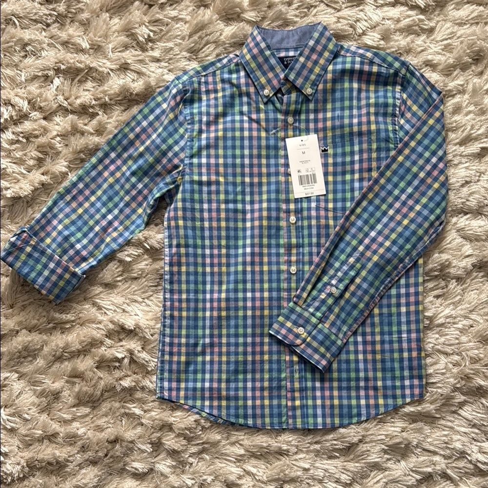 Crown & Ivy Kids Blue and Green Plaid Button Down Shirt